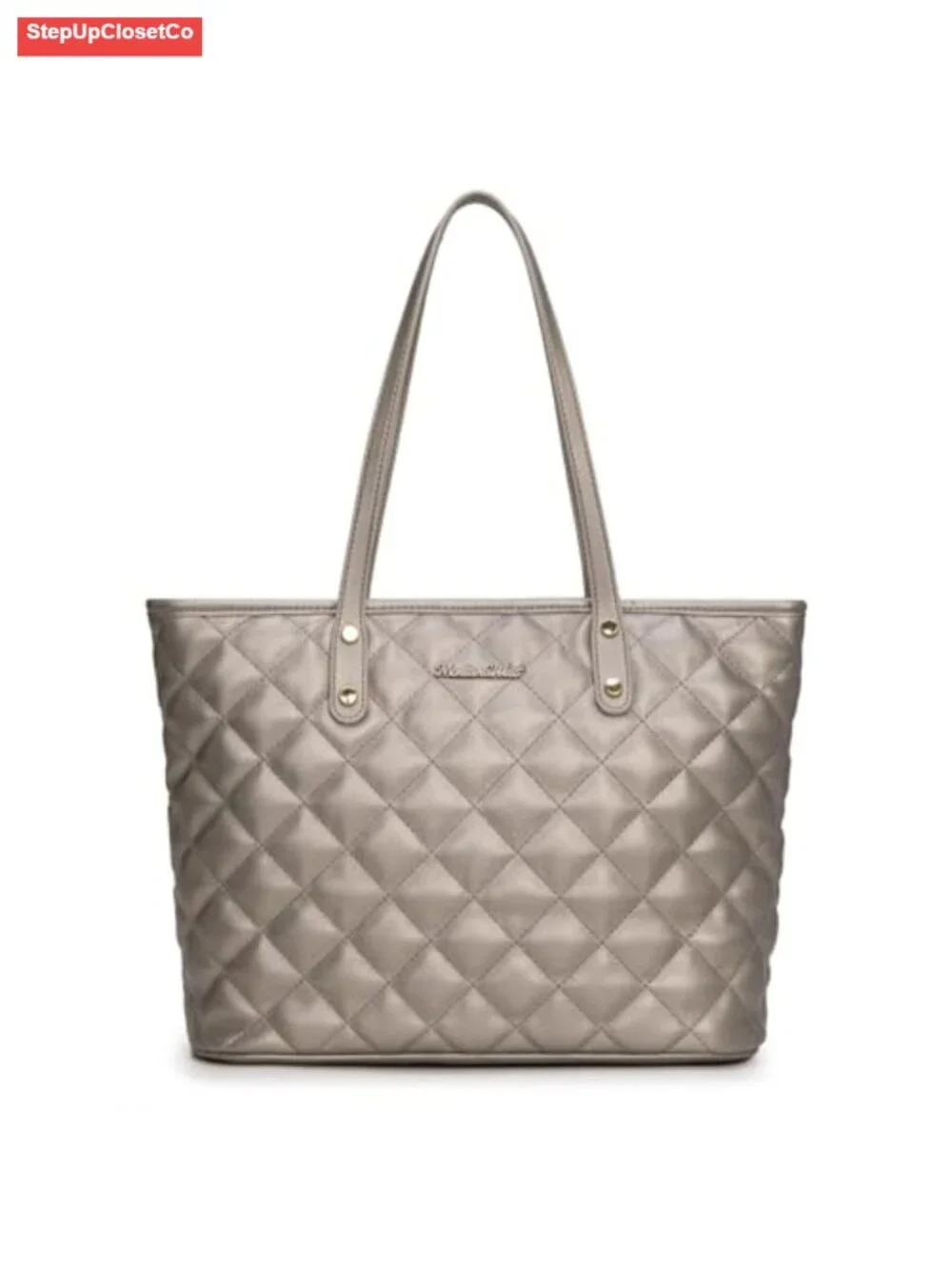 Vegan Leather Quilted Tote Bag for Women Shoulder Bag with Top Zipper
